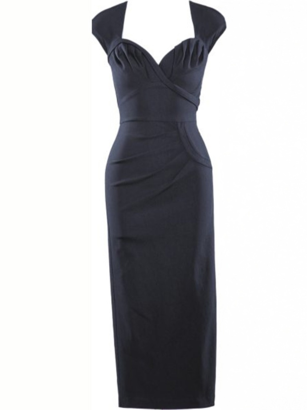 Stop Staring Alicia Estrada Black Draped Wiggle Midi Dress Sz 12